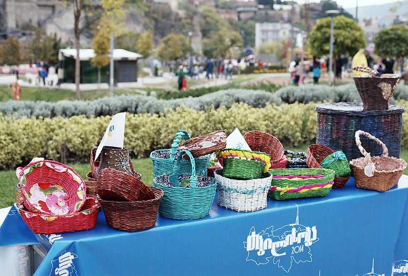 baskets on a table in a fair