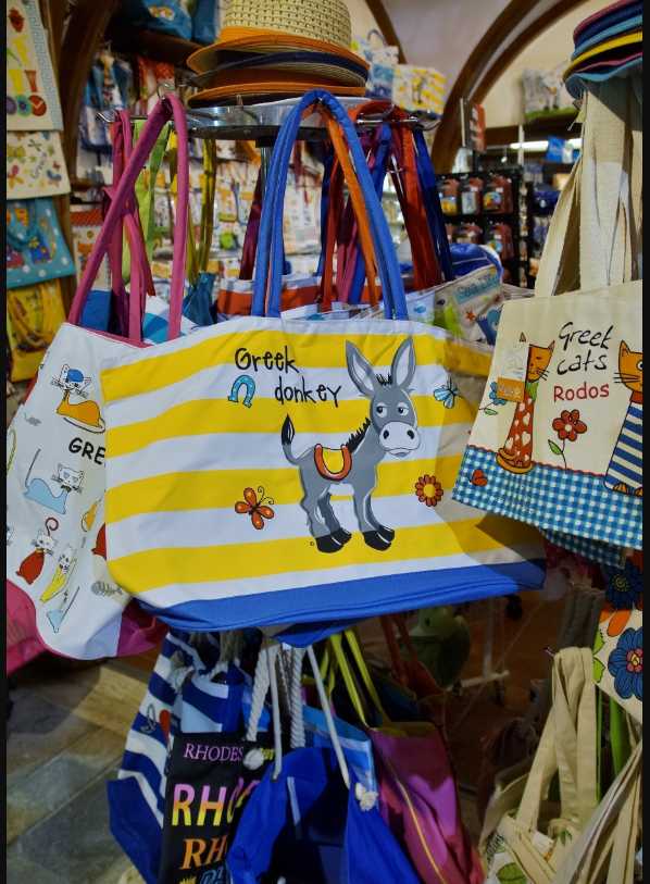 Bag with donkey drawing in Greece