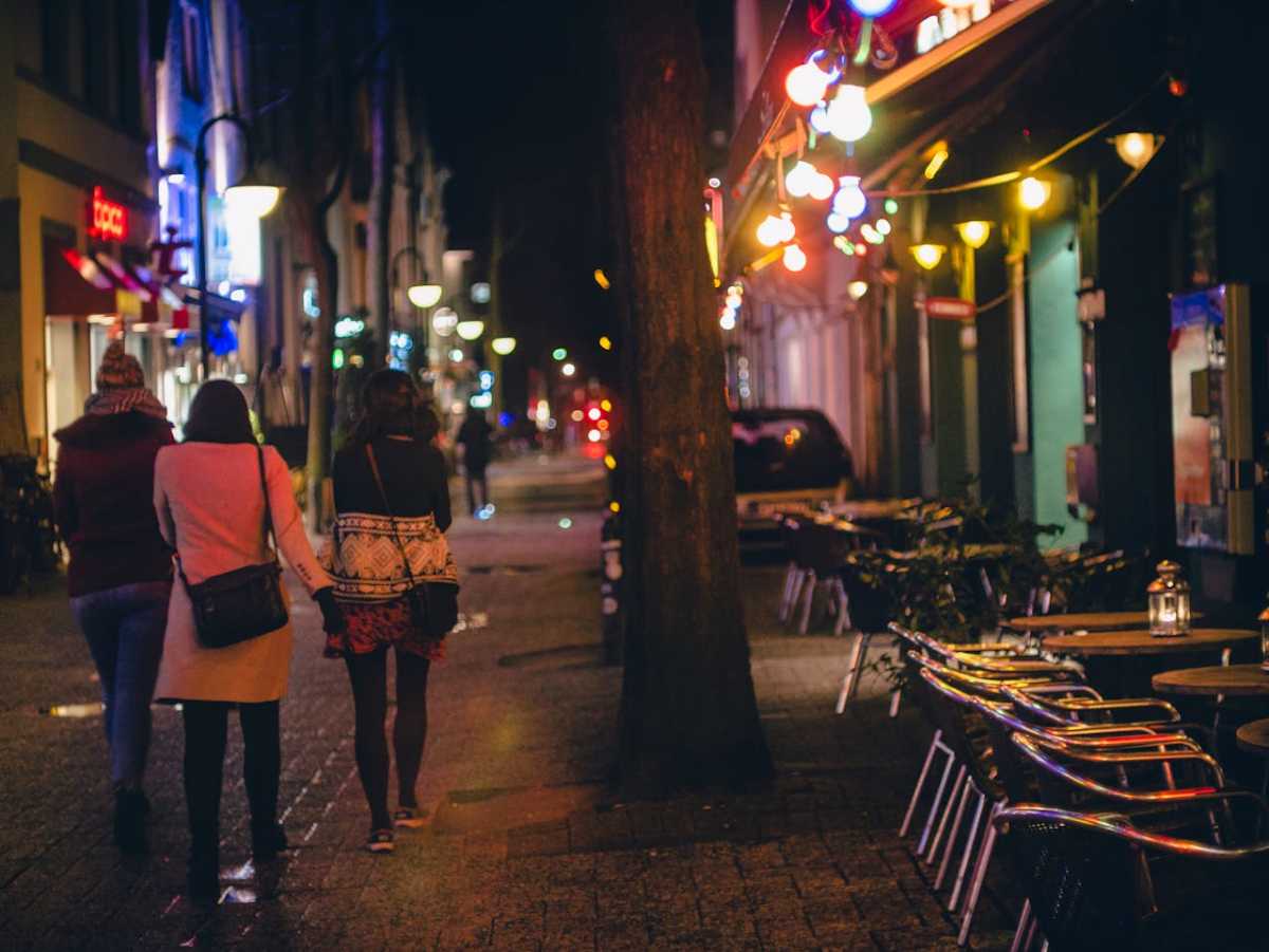 women walking at night